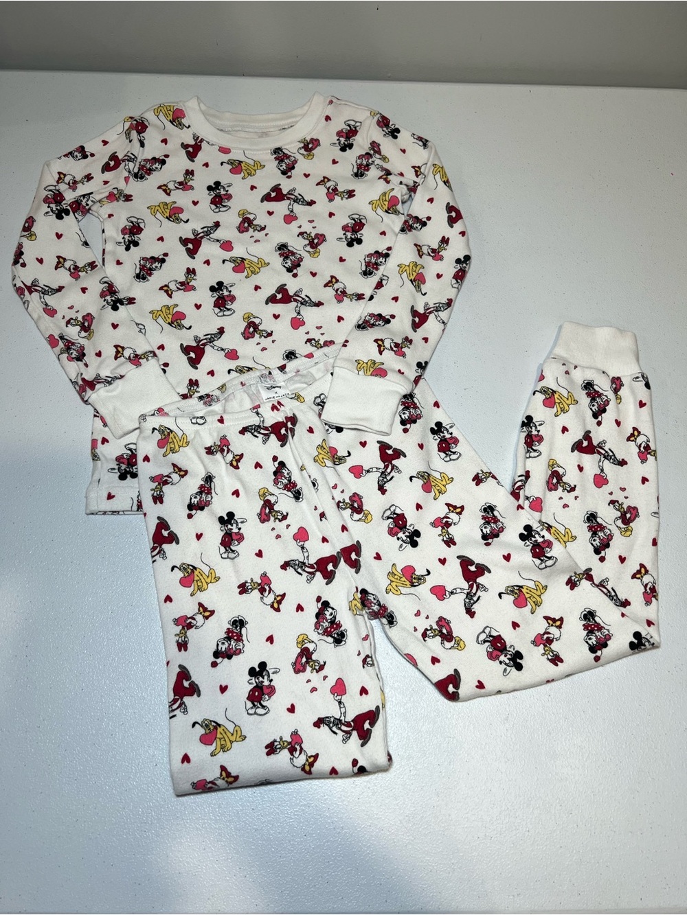Janie and Jack White Minnie Mouse Print Pajama Set with Red & Yellow Accents